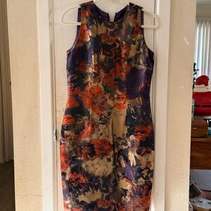 Carmen Marc Valvo Purple and Gold Midi Dress
